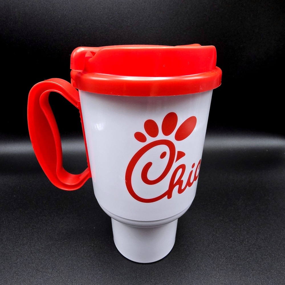 Chick-fil-A Whirley Travel Mug White Red Logo Insulated Tumbler with Handle 20oz